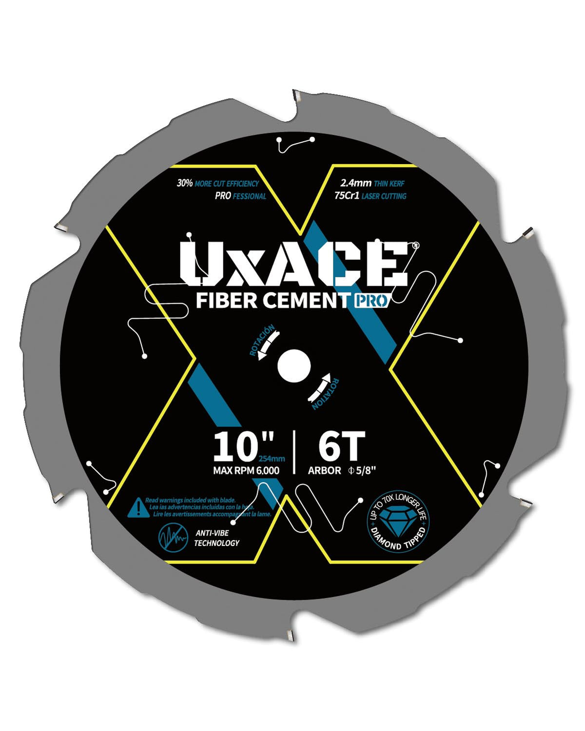 10-Inch 6-Tooth Circular Saw Blade with 5/8-Inch Arbor, Hardie Blade for Fiber Cement Cutting & Laminate Flooring, Polycrystalline Diamond Tipped(PCD) Saw Blade, Thin Kerf Design (10", 5/8‘’ Arbor, 6T)