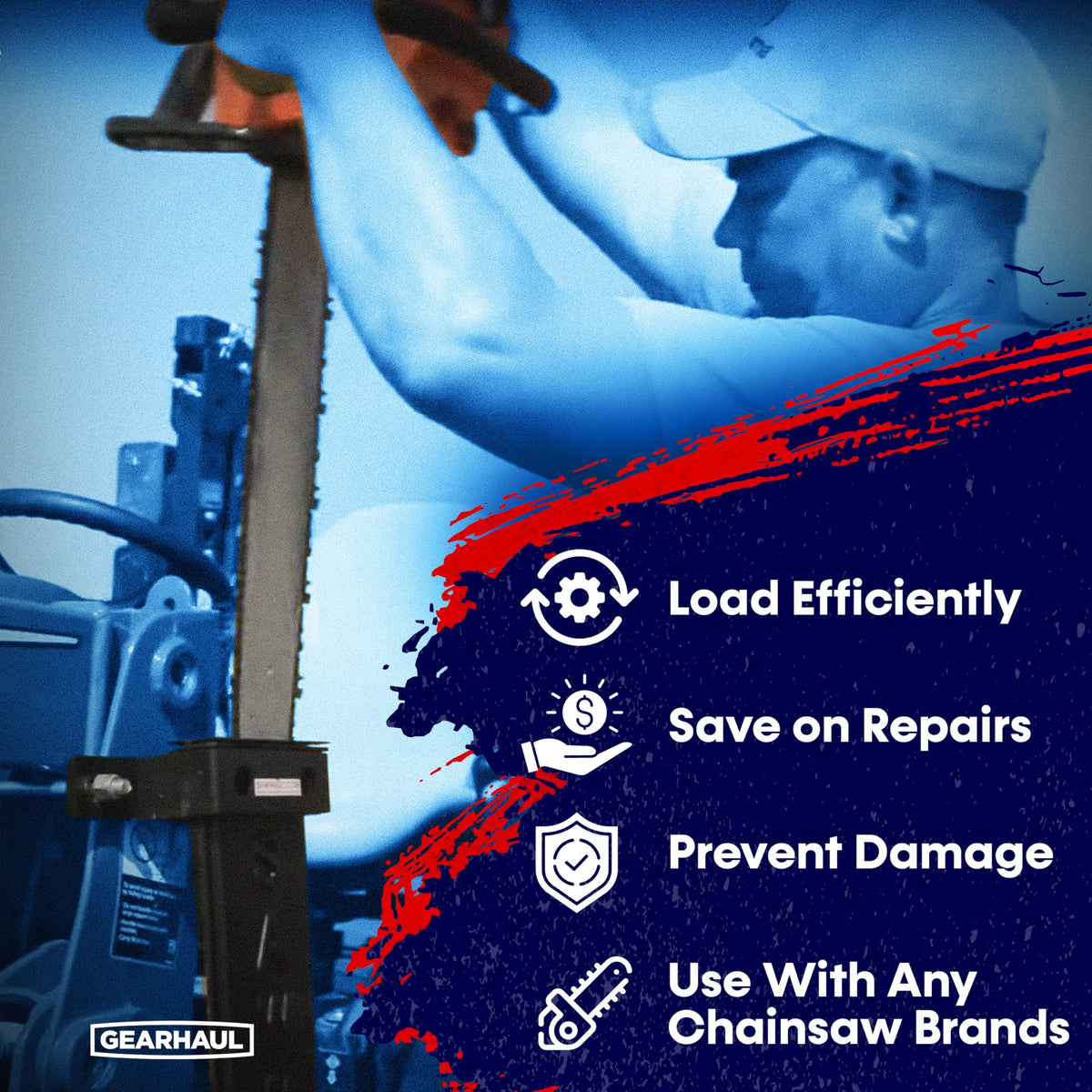 GearHaul SawHaul Fixed Universal Tractor Chainsaw Carrier (Fixed - Tractors / 28 Inch Scabbard / Blue)