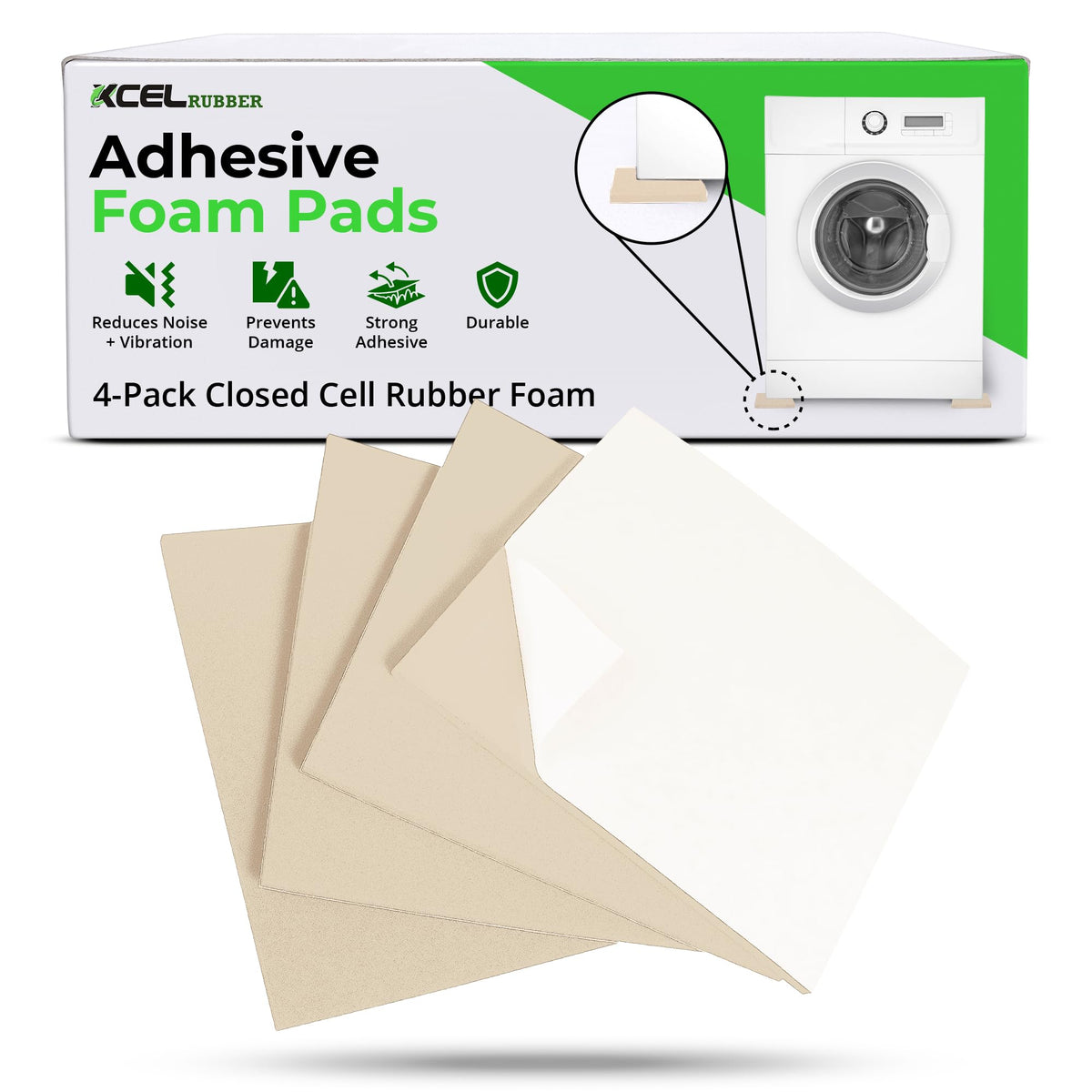 Neoprene Foam AntiVibration Pads with Adhesive (Beige / 4-Pack 12" X 12" X 1/4")