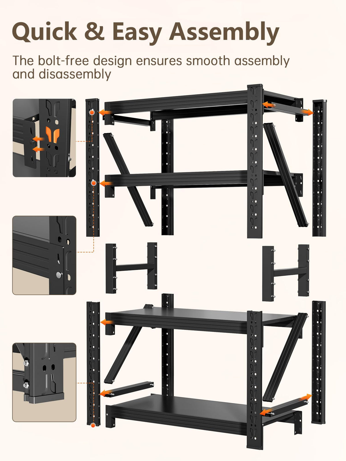4 Tier Storage Shelves (Black / 48"W*24"D*79"H)