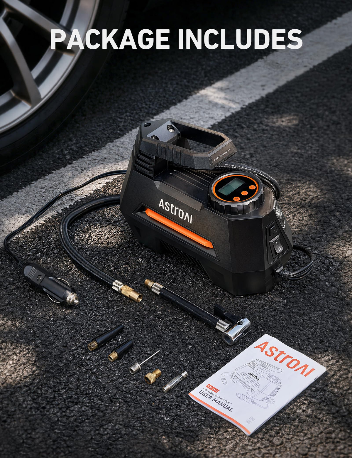 AIRUN H Tire Inflator Portable Air Compressor (Large / Orange)