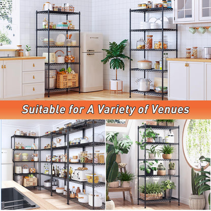 5 Tier Adjustable Wire Shelving (59"H X 21.7"W X 13.8"D-Black)