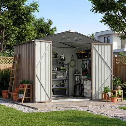 8x6 FT Outdoor Storage Shed with Floor Frame (Brown / 8x6 FT)