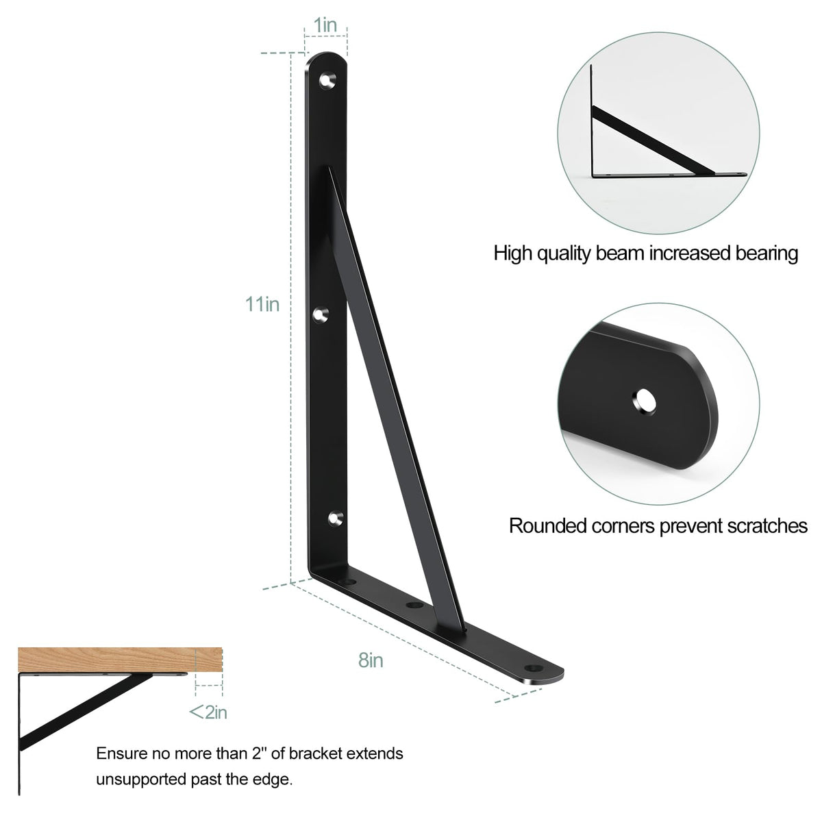 4 Pack L11 x H 8" Black Heavy Duty Shelf Brackets with Screws Metal Shelf Brackets Shelf Support Angle Brackets for Shelves L Brackets Heavy Duty Floating Shelf (4 Pack-Black / 11''x8'')