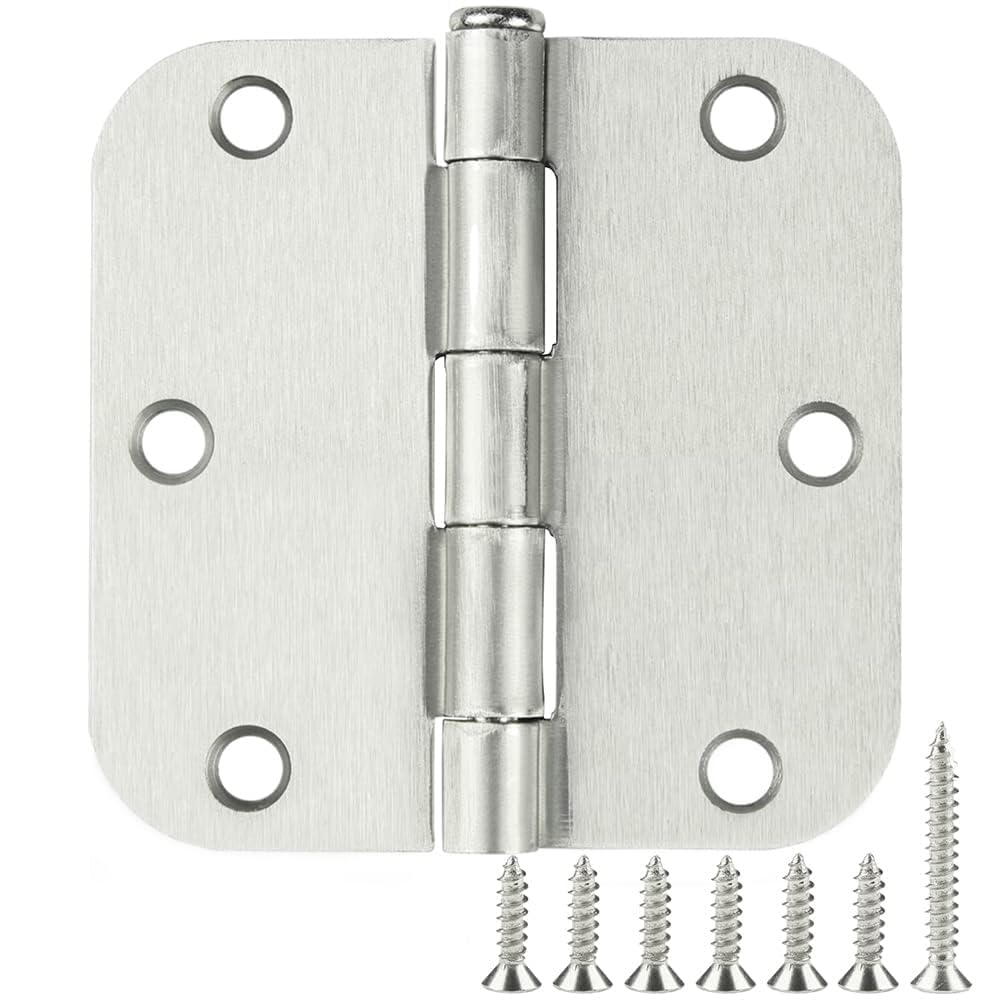 Rounded Door Hinges Brushed Nickel 3.5 Inch 5 (Satin Nickel-Rounded / 24 Pack)