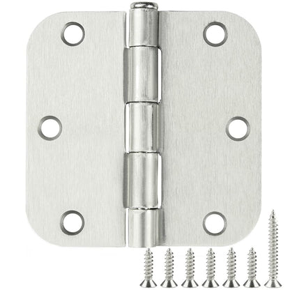 Rounded Door Hinges Brushed Nickel 3.5 Inch 5 (Satin Nickel-Rounded / 24 Pack)