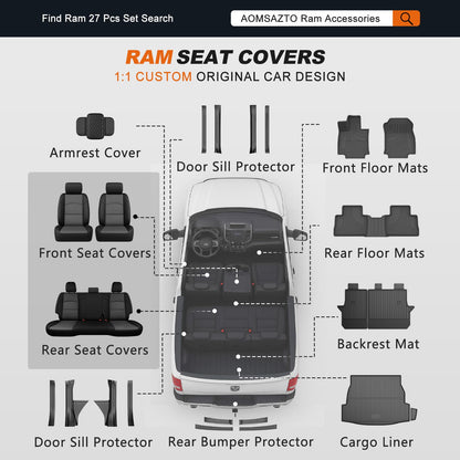 Custom Fit Seat Covers for Ram 2500 2019 (Black+Gray / Ram 2019-2026 2500 Full Set)