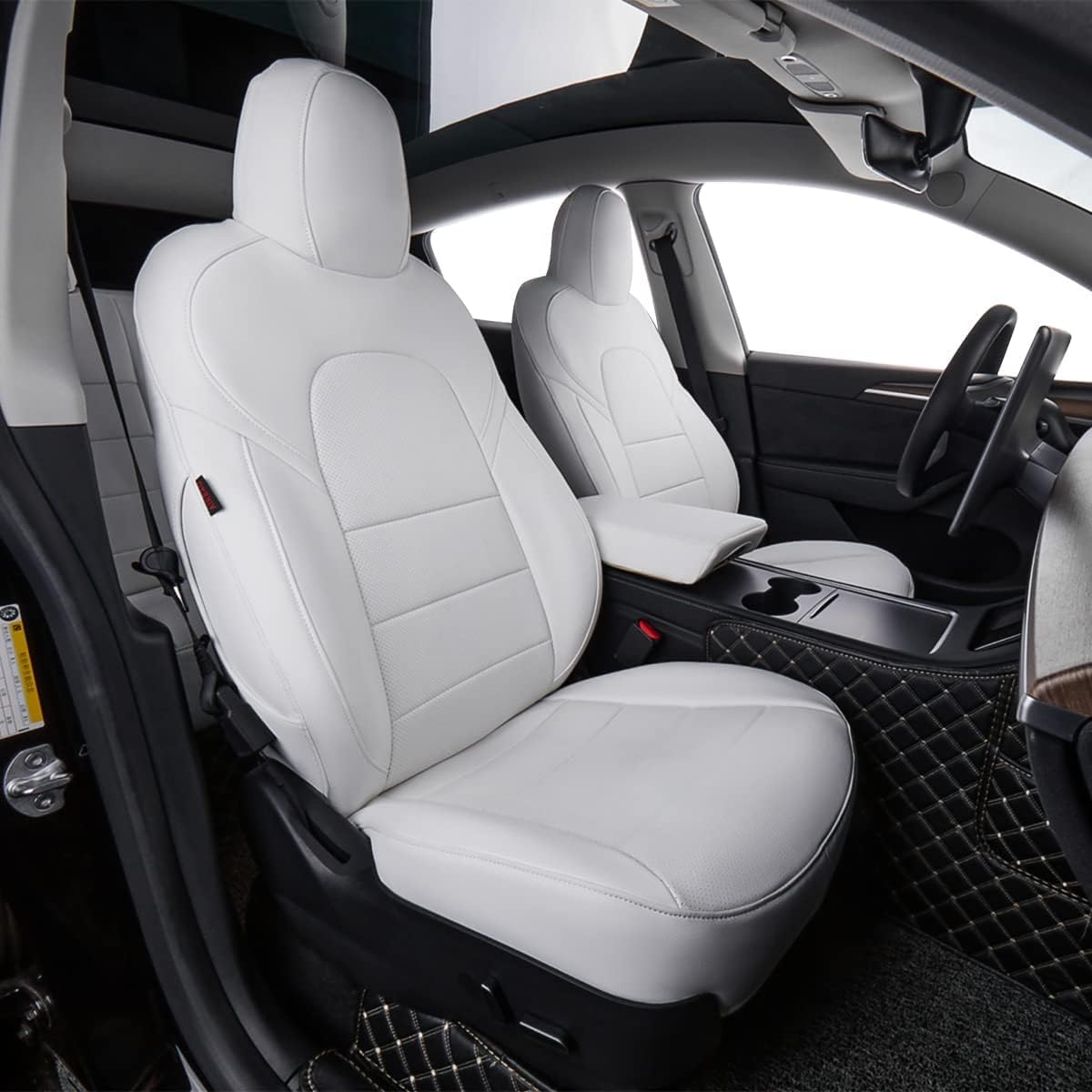 Model Y Seat Covers Custom Fit for Tesla Model Y Standard 2026 (Leather(White) / 2026 Model Y Standard)