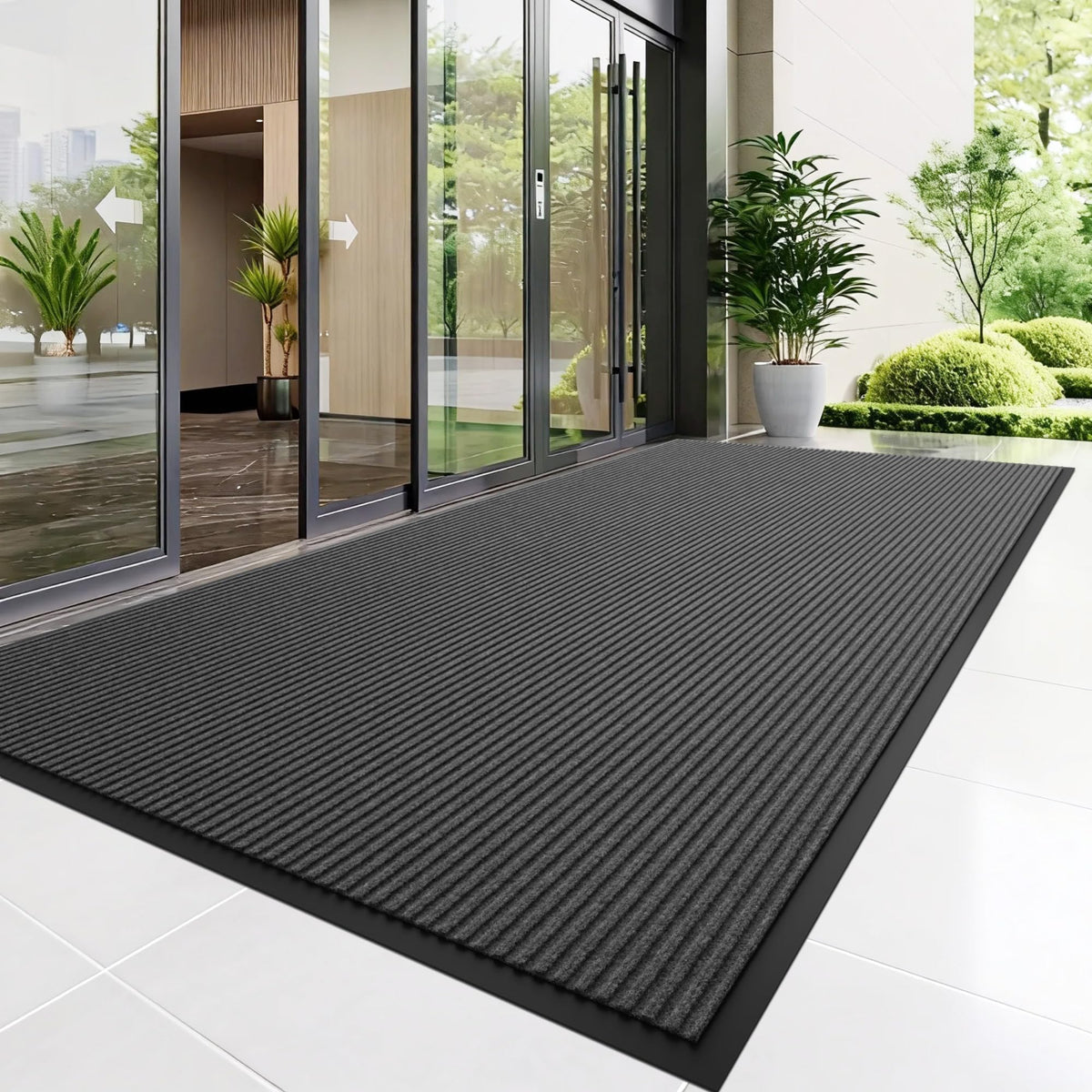 Front Door Mat (3' x 10' (Rectangular) / Gray-stripe)