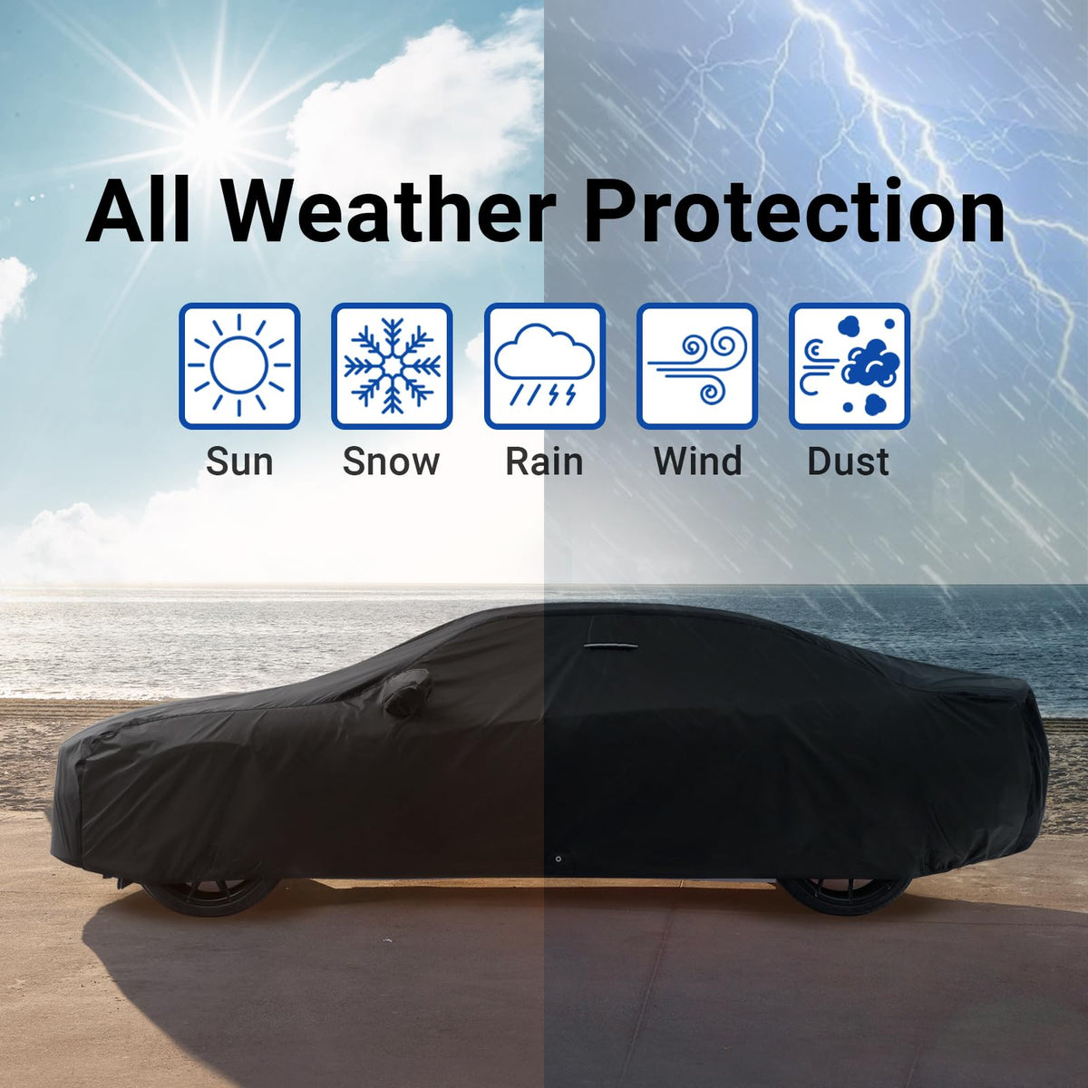 Car Cover Waterproof All Weather for 1982 (Black / Gray (Stripe) / 1. Pontiac 6000 1982-1991)