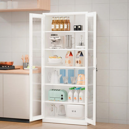 Lockable Display Cabinet with Glass Doors & 5 Adjustable Shelves (White / 71'' Glass Door Cabinet (HD Tempered))