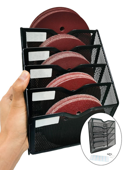 Sandpaper Organizer for 5 & 6 Inch Sanding Discs (Black)