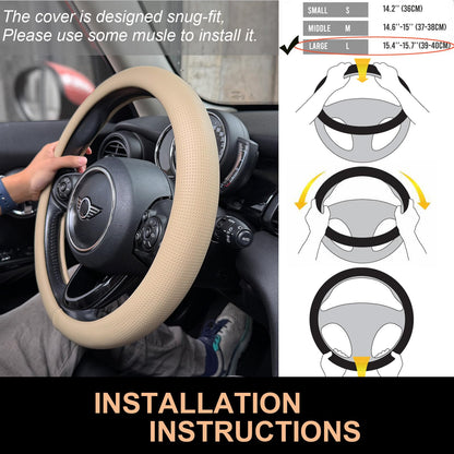 Large Size Nappa Leather Steering Wheel Cover 15.75In (07.Light Taupe / Large Size[15 1/2''-15 3/4''])