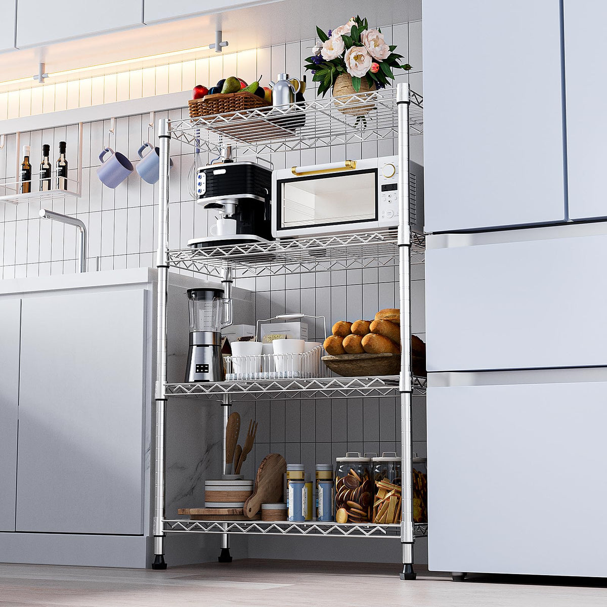 1000 lbs Storage Shelving Steel Heavy Duty 4 (4 Tier, 13.7" D x 29.5" W x 47.2" H / Chrome)