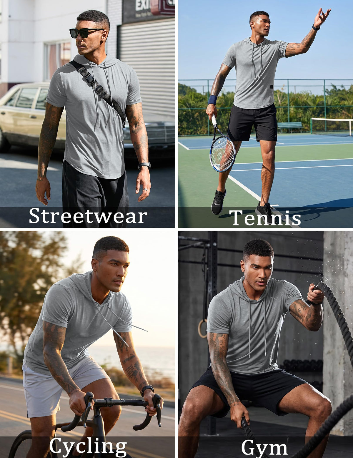 Mens Fashion Hoodies Sport Pullover Solid Color Shirt Workout Lightweight Tops Light Grey XX (XX-Large / Light Grey1)