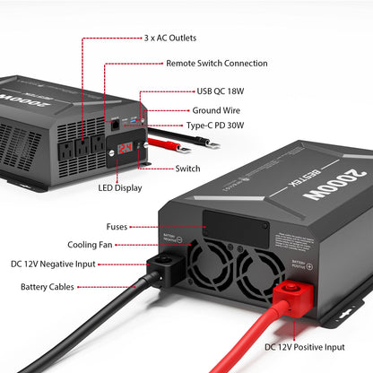 2000W Car Power Inverter (Black)