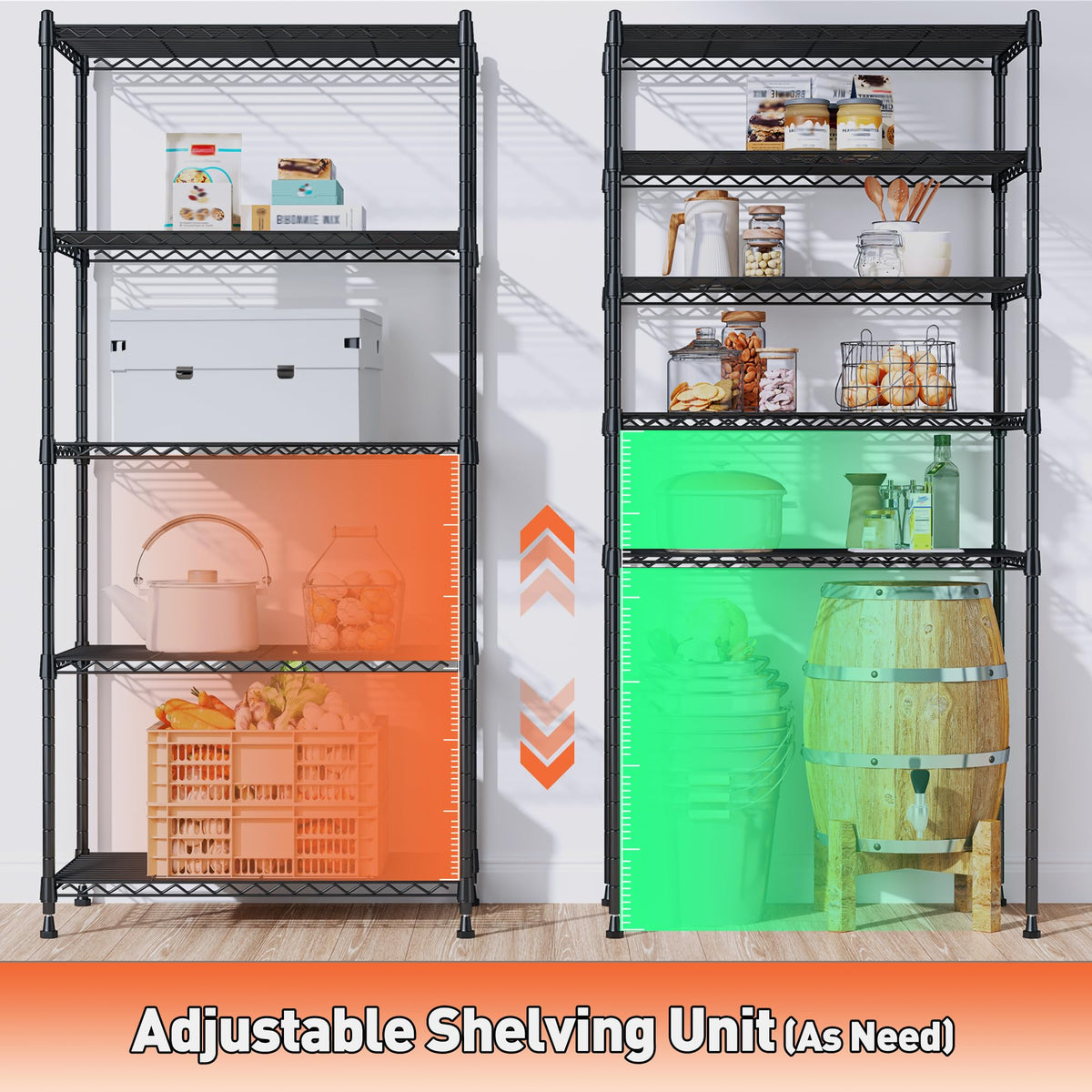 5 Tier Shelf 1010LBS Storage Shelves Adjustable Wire Shelving (59"H X 21.7"W X 13.8"D-Black)