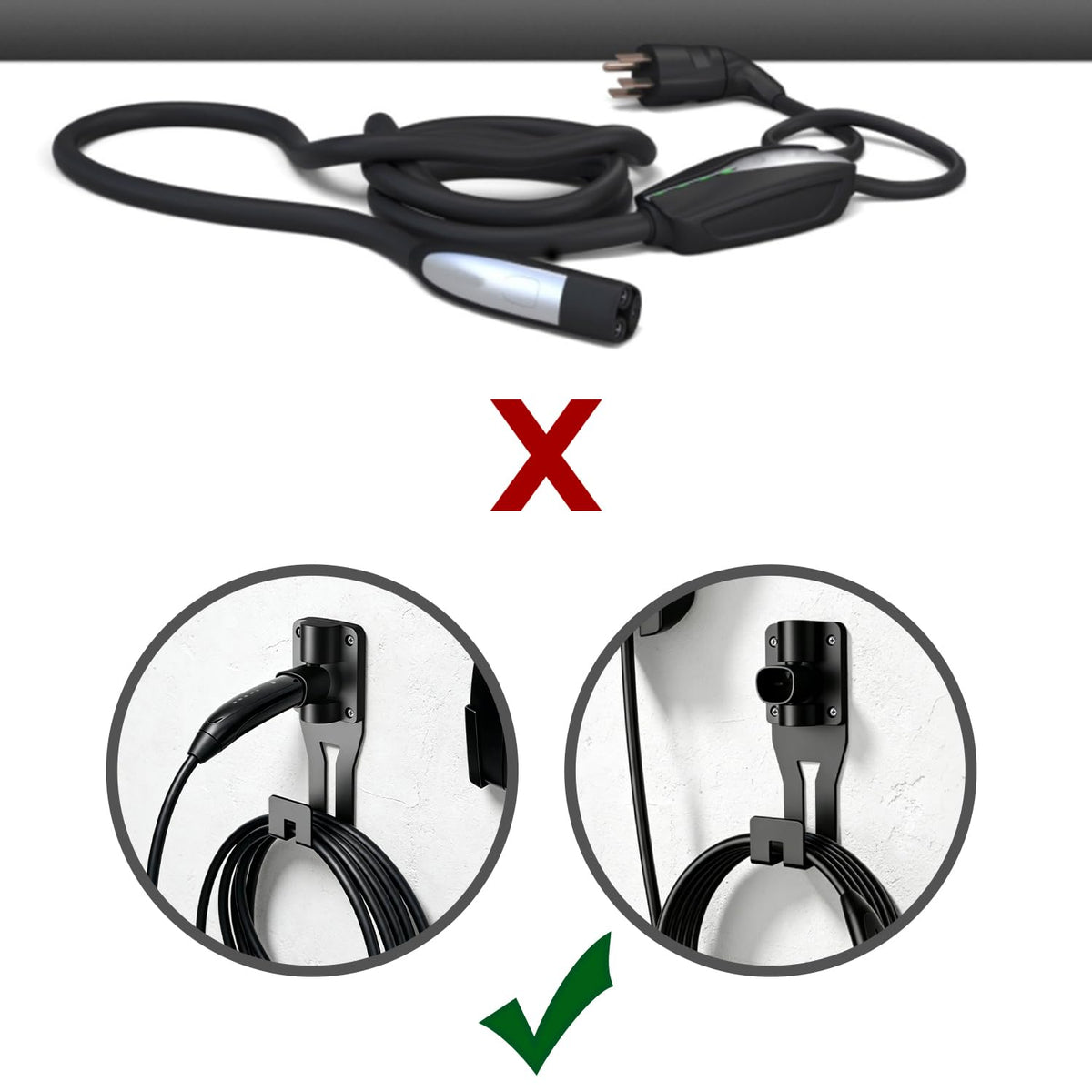 180°Swivel Charging Cable Holder Wall Mount for Tesla Charger (Swiveling Black)
