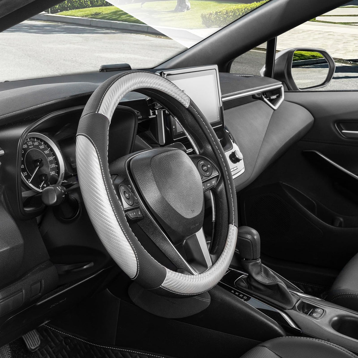 Car Steering Wheel Cover 14" (Small size[14''-14 1/4''] / Black and Sliver)