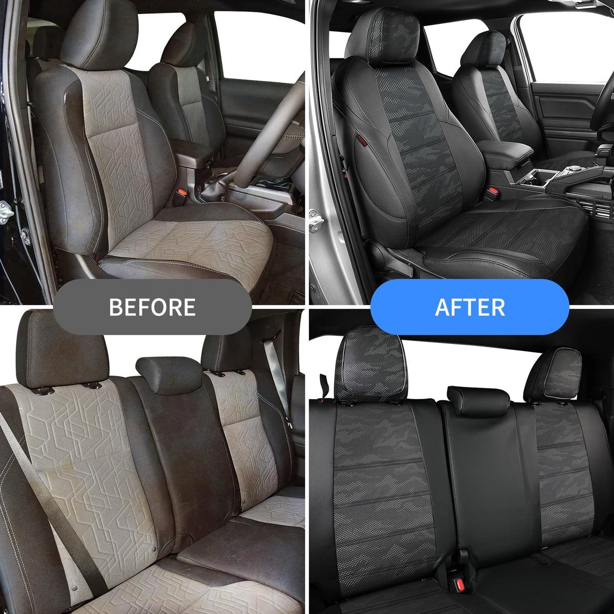 Tacoma Leather Car Seat Covers Custom Fit for Toyota Tacoma 2012 2013 2014 2015 (Leather(Black/Gray Camo A122) / 2012-2015 Tacoma Full Set (Regular Seats))