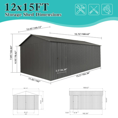 Domi 12x15FT Outdoor Metal Garage Shed (12'X15')