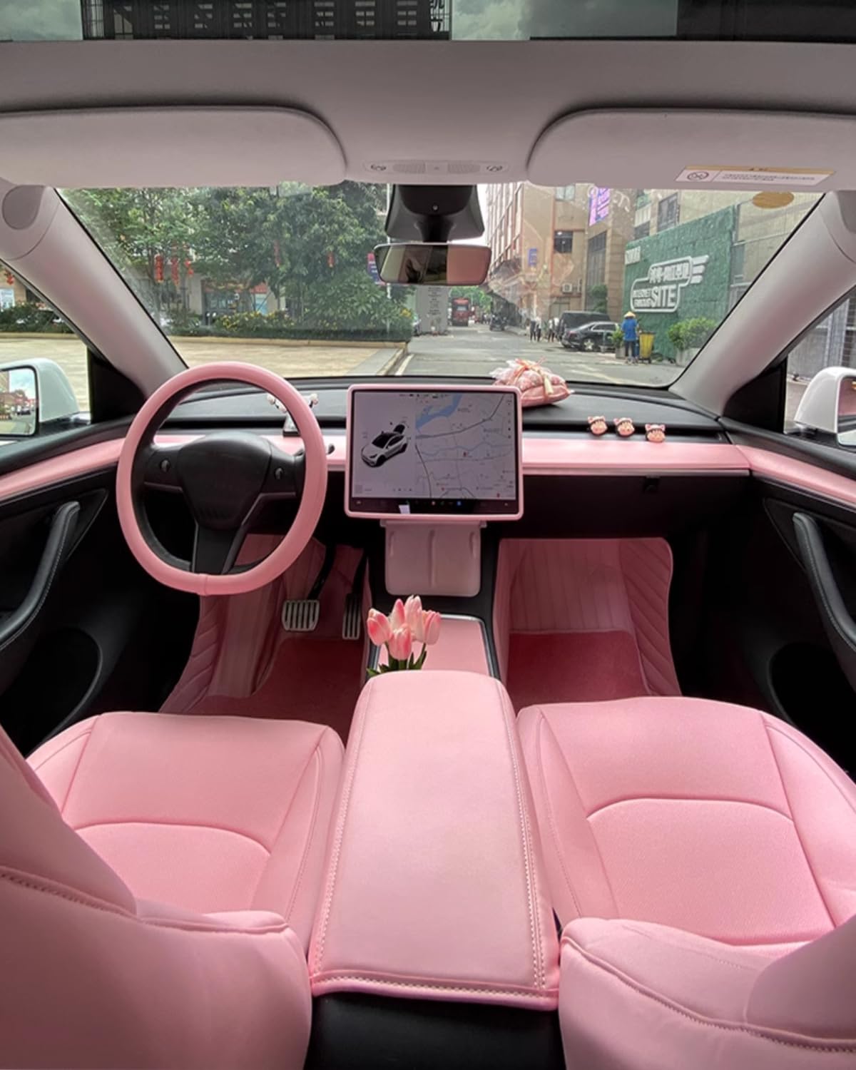 Pink Dashboard Cover and Front Door Cover Compatible with Tesla Model 3 (pink 9 sets)