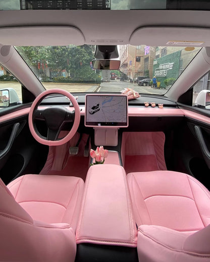 Pink Dashboard Cover and Front Door Cover Compatible with Tesla Model 3 (pink 9 sets)