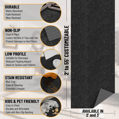 3x16 Commercial Floor Mat Heavy Duty High Traffic Utility Carpet (Black Hobnail / 2'7" x 16' (Runner))