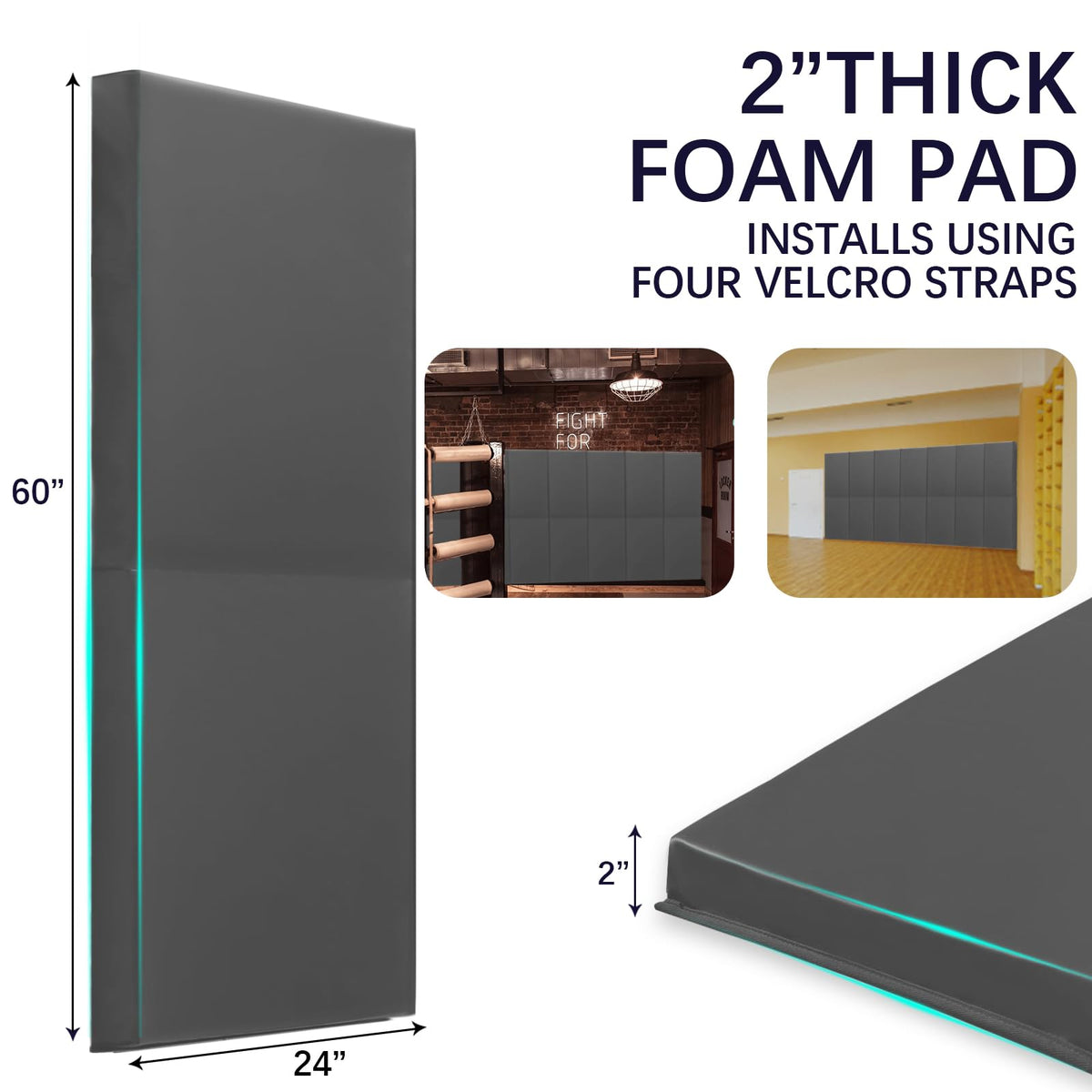 60" 72" High Gym Wall Padding 2" (DARK GREY / 60" x 24" x 2")