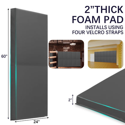 60" 72" High Gym Wall Padding 2" (DARK GREY / 60" x 24" x 2")