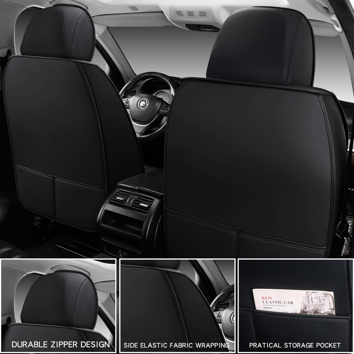 Leather Car Seat Covers Full Set (Red 2/Full Set)