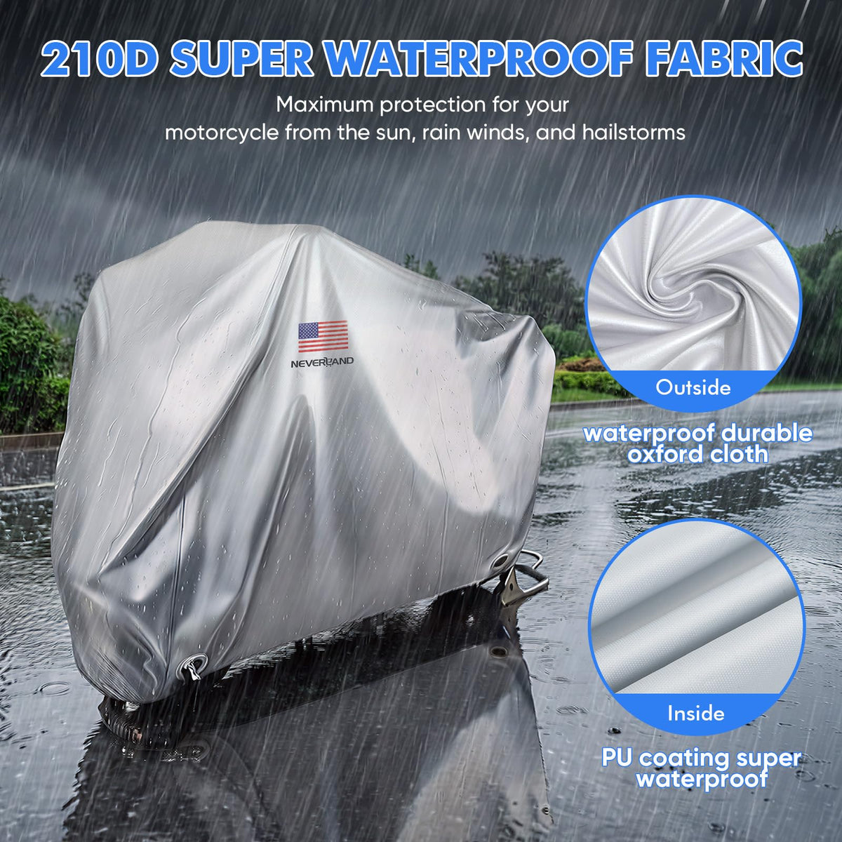 Motorcycle Cover Waterproof Outdoor All Weather Protection Silver (Silver / L ( 87*38*44 inches ))