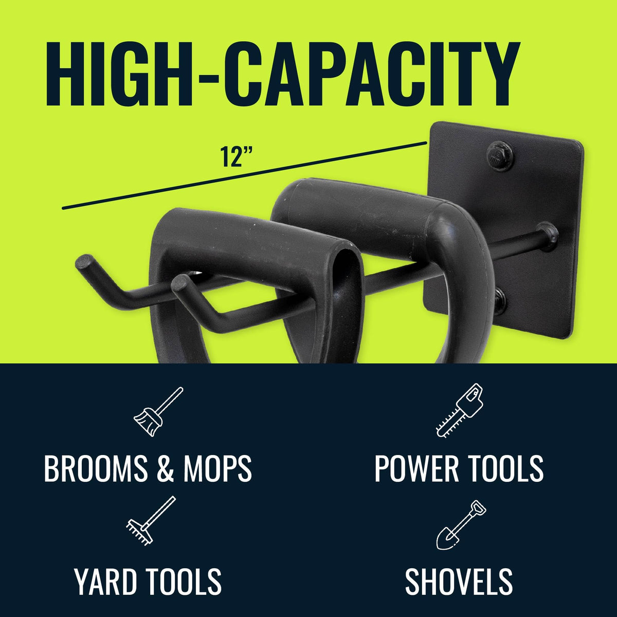 Garage Garden Tool Wall Mount Hook (Black / 2 Pack)