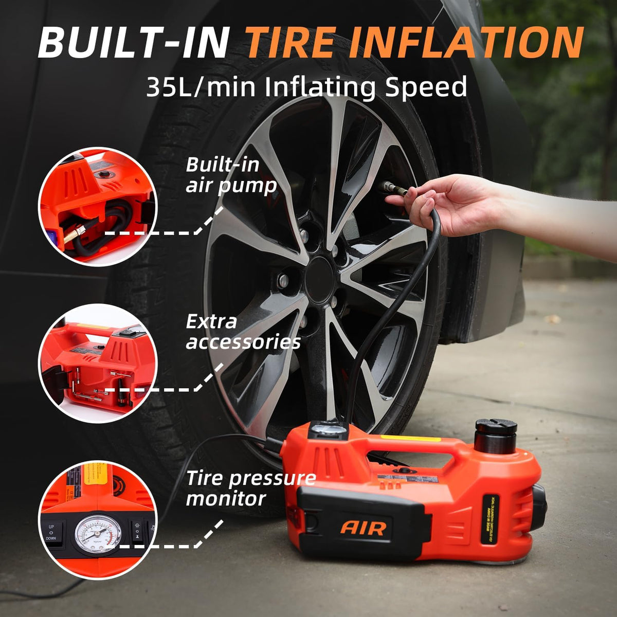 Electric Car Jack Kit 5 Ton 12V Hydraulic (Red Jack+Impact Wrench)