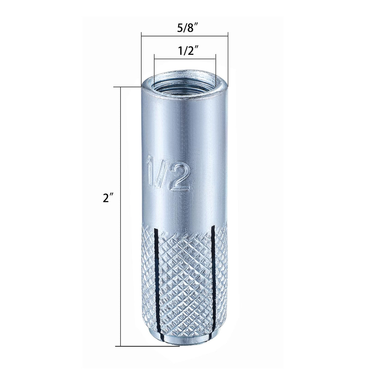 20 pcs) 1/2"-13 Premium Zinc Plated Carbon Steel Drop in Anchors Assortment, Knurled Drop-in-Anchor for Solid Concrete, Internal Forced Expansion Screw Bolts (1/2"-13 / Zinc)