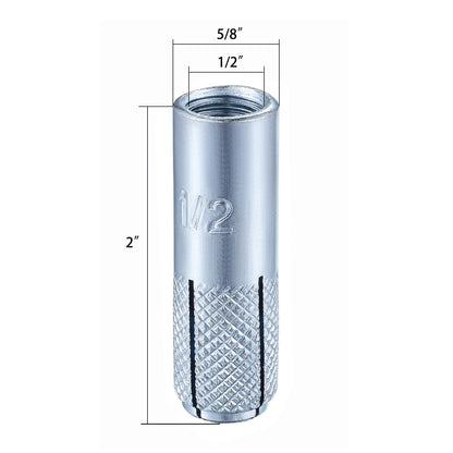 20 pcs) 1/2"-13 Premium Zinc Plated Carbon Steel Drop in Anchors Assortment, Knurled Drop-in-Anchor for Solid Concrete, Internal Forced Expansion Screw Bolts (1/2"-13 / Zinc)