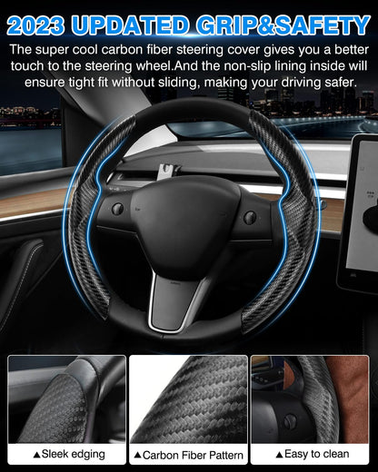 for Tesla Steering Wheel Cover Tesla Model Y (A-Black (Carbon Fiber ))