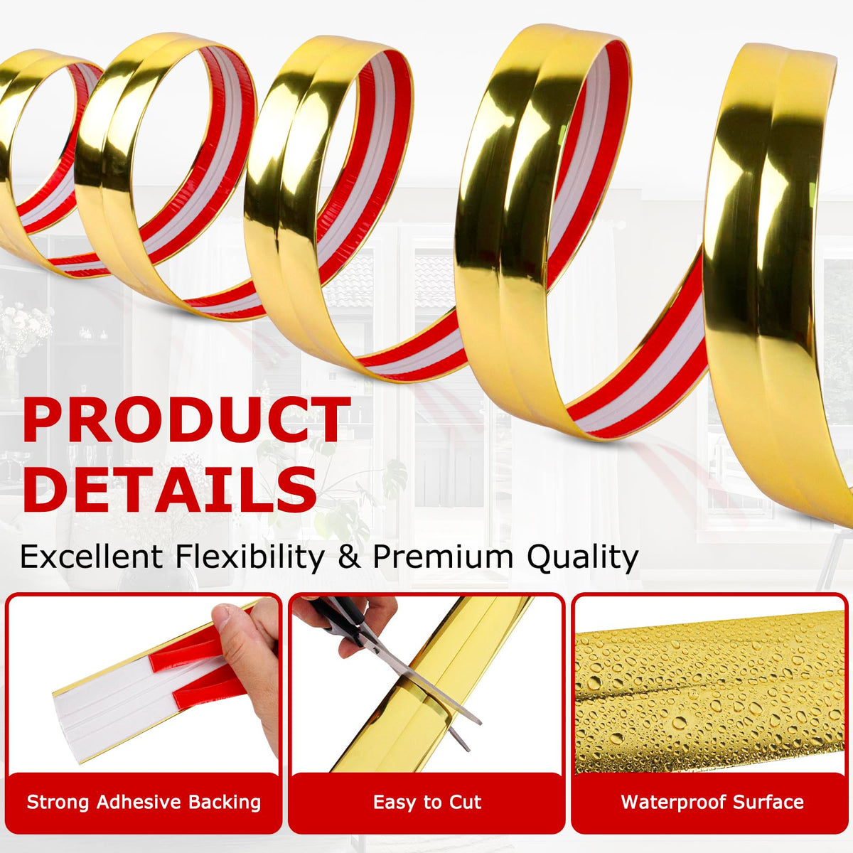Wall Corner Protector Peel and Stick Corner Trim Molding (2.4 In x 20 Ft / Gold)