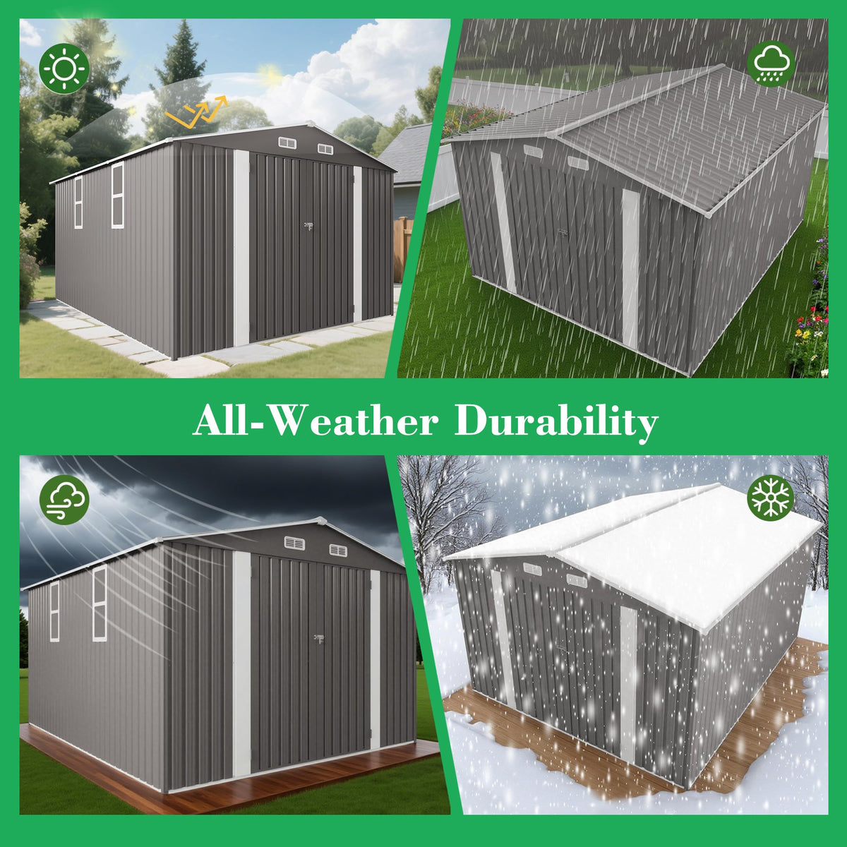 10x12 FT Outdoor Storage Shed with Windows (Gray and Black / 10x12ft)