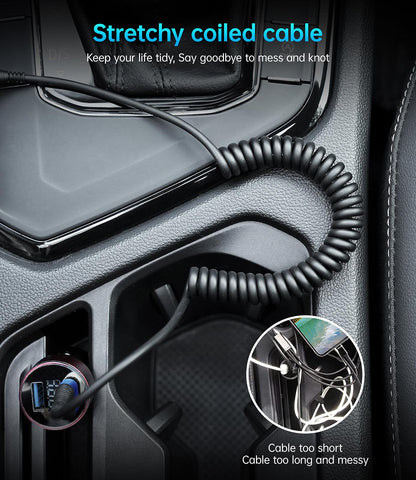 USB C Cable 100W 3FT Coiled USB C to USB C Charger Cable for Car (3FT / USB C to USB C / Blue)