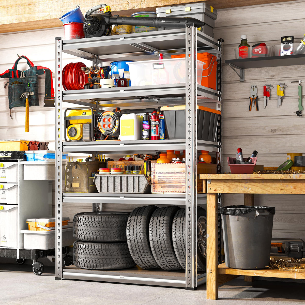 Galvanized Garage Shelving with PP Boards for Pantry Office Garage (28"W x 12"D x 60"H (Silver))