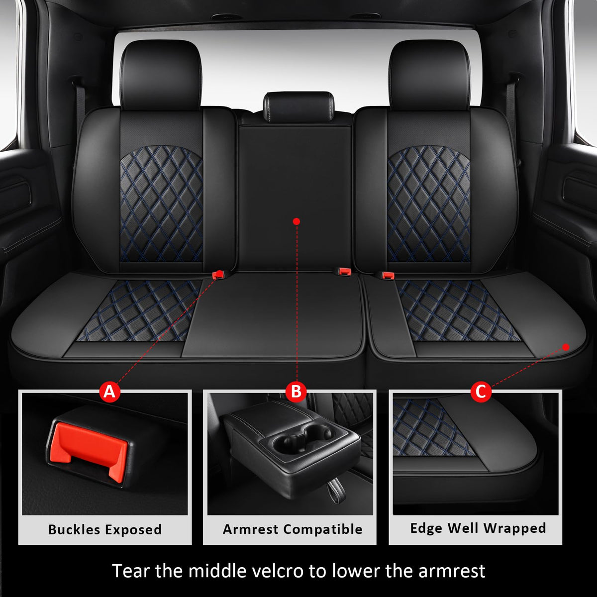 Dodge Ram Seat Covers Full Set For 2009 (Black and Blue / Full Set (Flat Back))