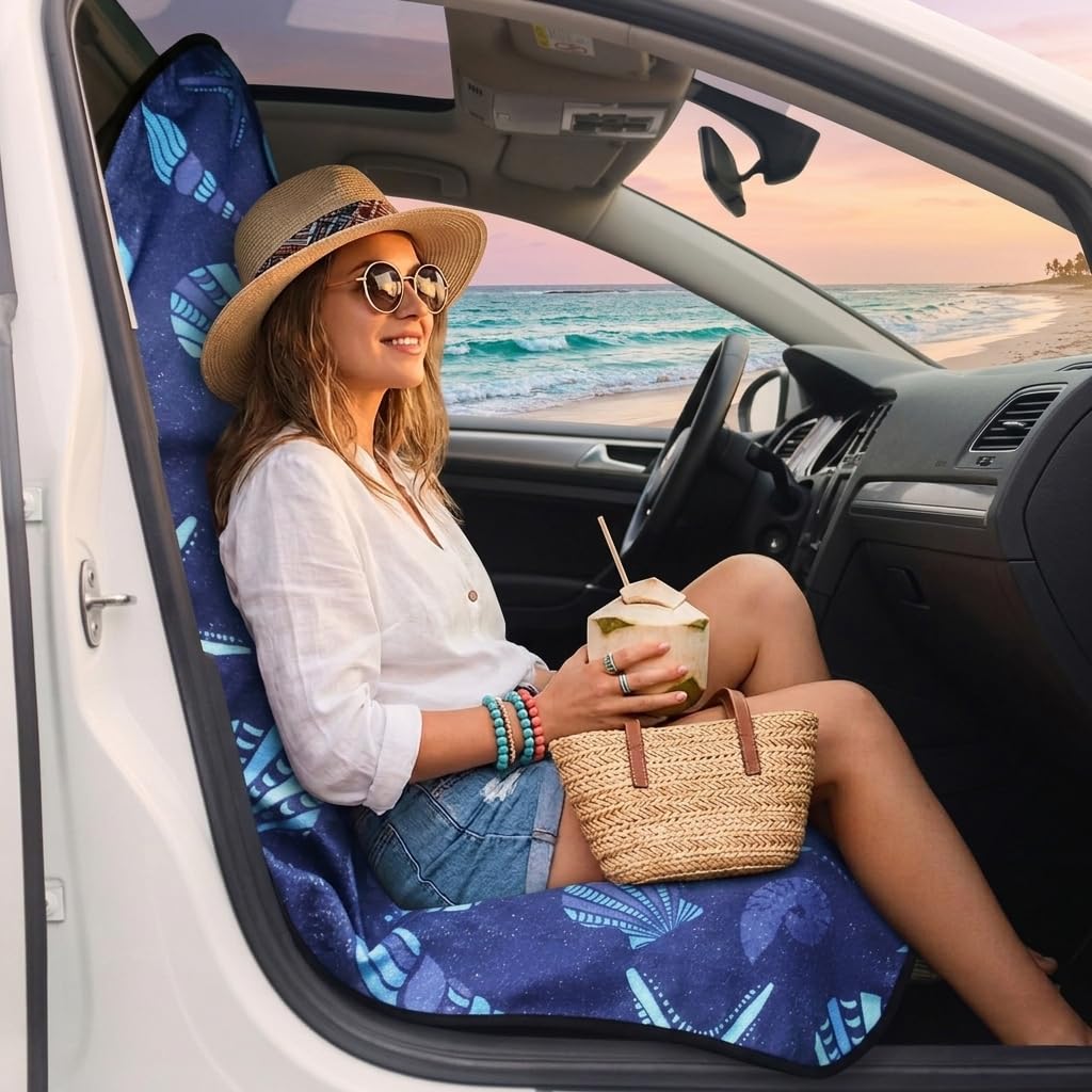 Car Seat Cover Protector Front Seats (1Pcs Front Seat Towel / Conch Shells Starfish)