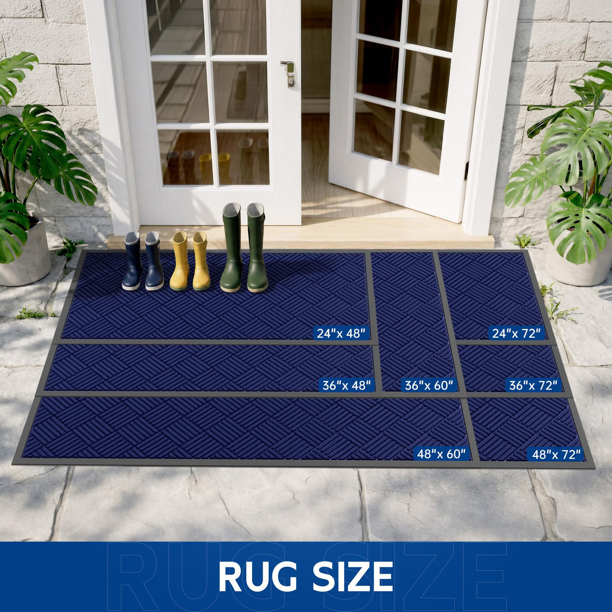 Durable Indoor Outdoor Door Mat (2' x 6' (Rectangular) / Blue-diamond)