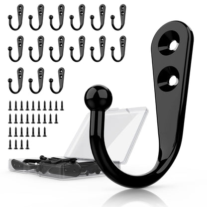 15 Pack Black Wall Mount Hooks for Hanging Coats & Towels (15PCS Black Hooks)