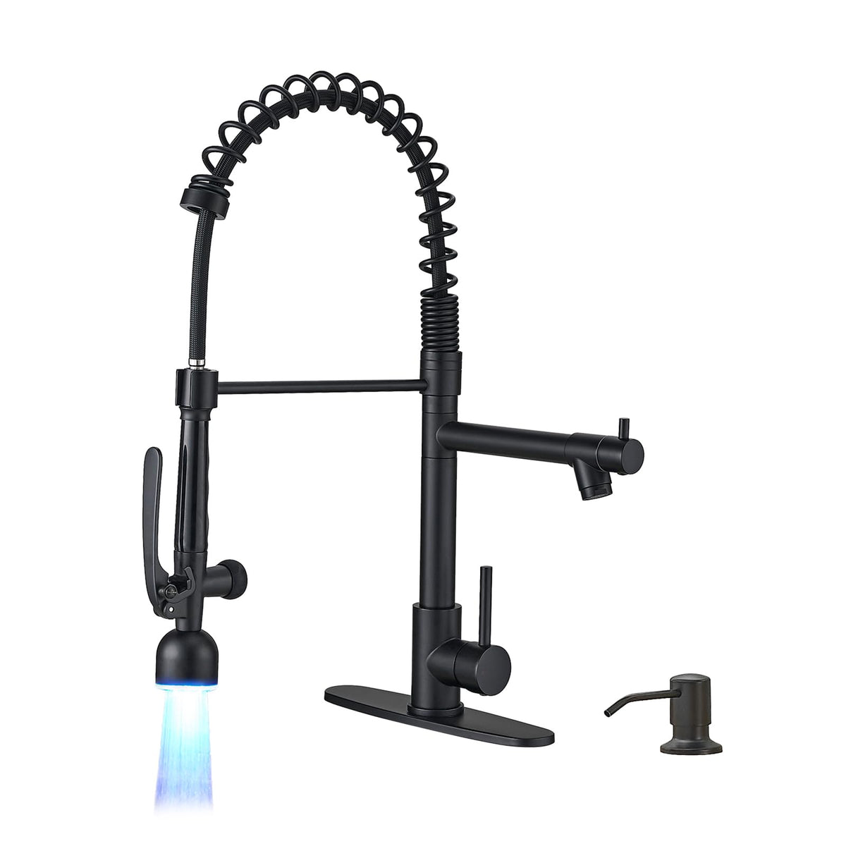 LED Commercial Kitchen Faucets with Pull Down Sprayer Matte Black (Black)