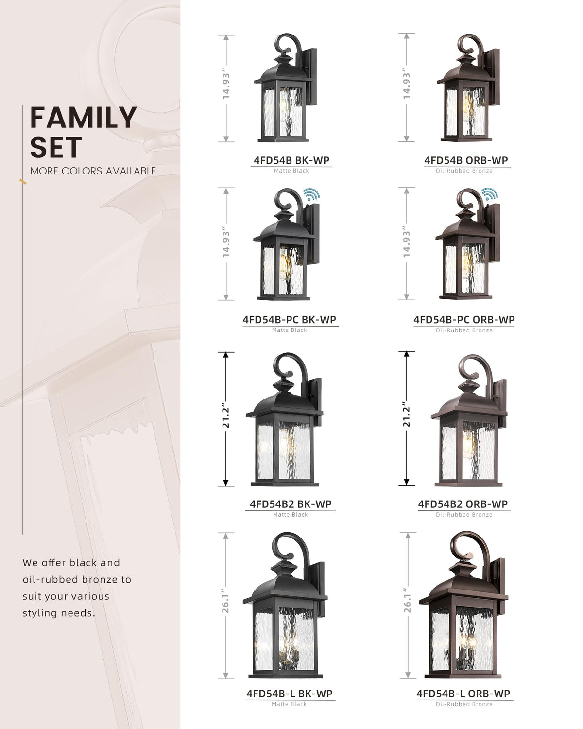 Dusk to Dawn Exterior Wall Sconce (Matte Black, Water Ripple Glass / 15", Dusk to Dawn)