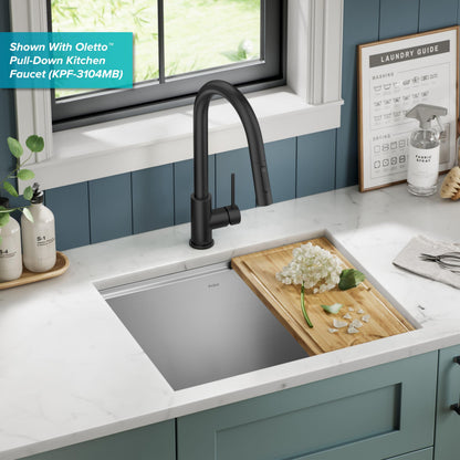 Kore 23 Inch Undermount Workstation Single Bowl 16 Gauge Deep Laundry Utility Stainless Steel Kitchen Sink with Accessories (Stainless Steel / 23 inch / Laundry Sink)