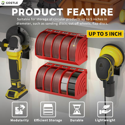 5 Inch Professional Sanding Discs Storage Bins (8 bins / Red)