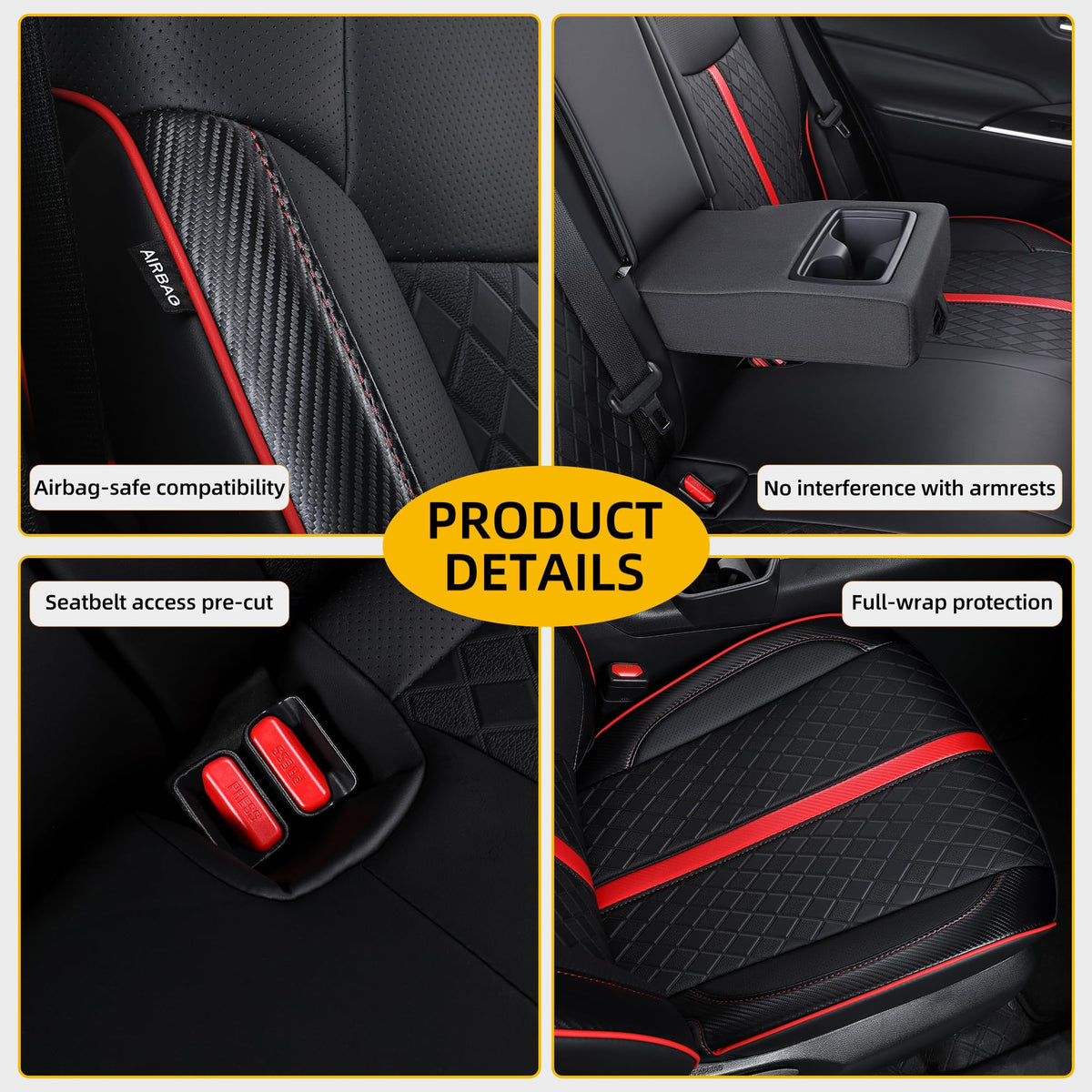 Custom RAV4 Seat Covers for 2019 (Black with Red Luxe / 2019-2025 RAV4 Gas)